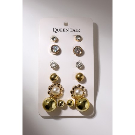 Pusets 6 pairs "ball" flower, white color in gold-4