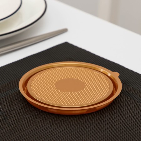 Container-bottom plastic disposable pr-T-85D, round, d = 11 cm, golden color, 10 pcs/units-2