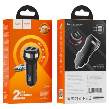 Hoco Z40, 2 USB, 2.4 A, black car-3