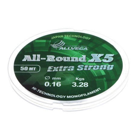 Monophile Fine allvega All-Rund X5, diameter 0.16 mm, test 3.28 kg, 50 m, transparent