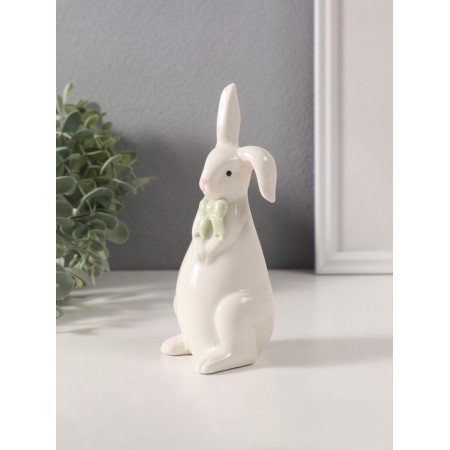 Souvenir Ceramics "White Rabbit with Green Bantic" 6x6.5x16.5 cm-3