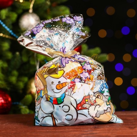 Gift package "Snowman and hare" 25 x 40 cm, colored metallized pattern-1