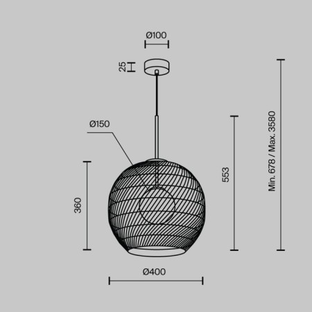 Suspension lamp Maytoni Mod204PL-01B, 1xG9, 28W, 40x40x358 cm, black color-3