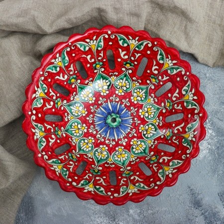 Rishtan ceramics "Flowers", 27cm, red fruit-1