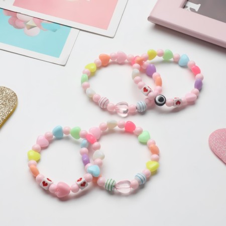 A set of children's bracelets "Choose" 4 pcs., Hearts, colored