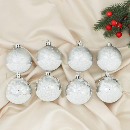 Set of balls plastic D-6 cm, 8 pcs "snowy forest" silver