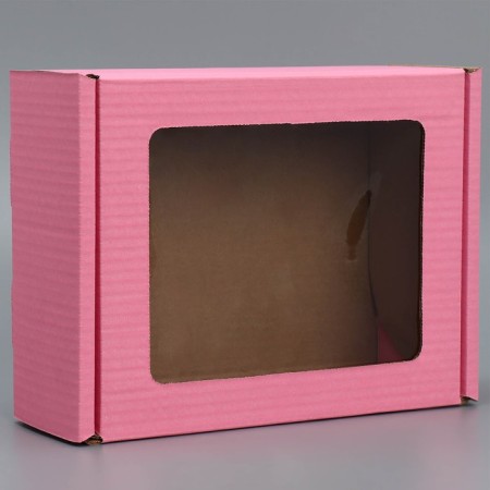 Box a gift team with a window, packaging, “pink” 27x10x21 cm-1