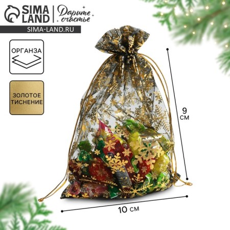 Bag gift organza “Happy New Year!”, 10 x 12 cm +/- 1.5 cm, New Year-1