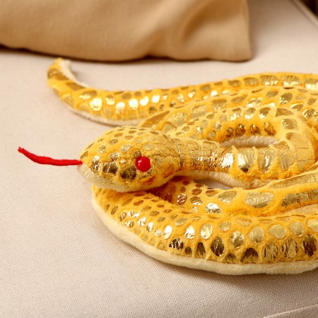 Soft toy "Snake", yellow color, with golden inserts, 15 cm-2