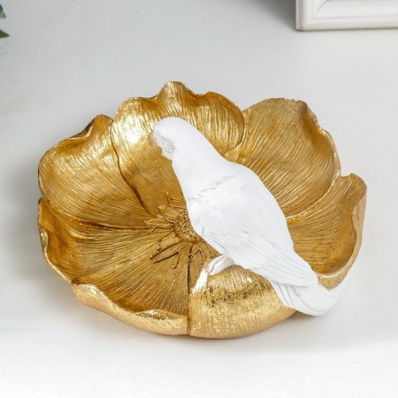 Souvenir Polystone stand "White parrot Ara on a gold flower" 13.5x18x20 cm-2