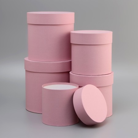 Set of round boxes 5 in 1 "dusty rose" 20 x 20 - 13 x 13 cm,-2