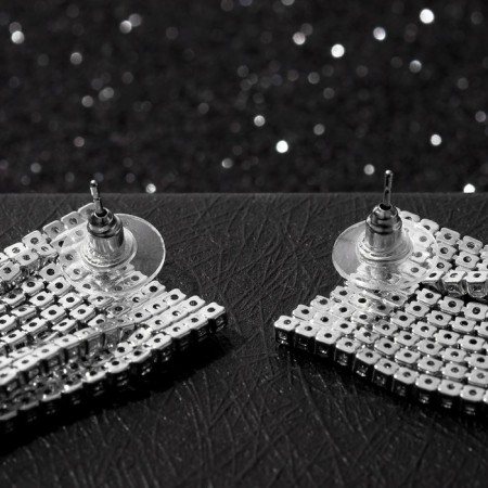 Hanging earrings with rhinestones "Waterfall" Rook, white color in silver, 7.5cm-2