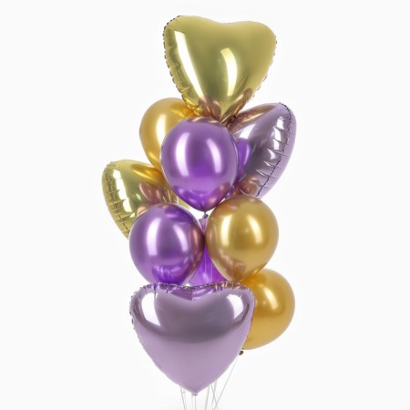 A set of balloons "Lilac and yellow hearts", foil, latex, 10 pcs.-1