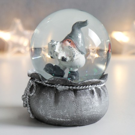 Souvenir Polystone Water Ball "Santa Morozik with gifts" silver 7x6.7x8.8 cm-3