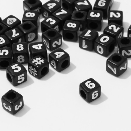 Acrylic bead "Figures and symbols" mix, cube 7 × 7 mm, set 10 g, black and white color-1
