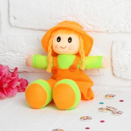 Soft toy "Doll with tails", in a sundress, striped jacket, color mix