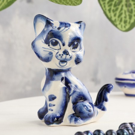 Souvenir "cat", sedentary, tail pipe, gzhel-4