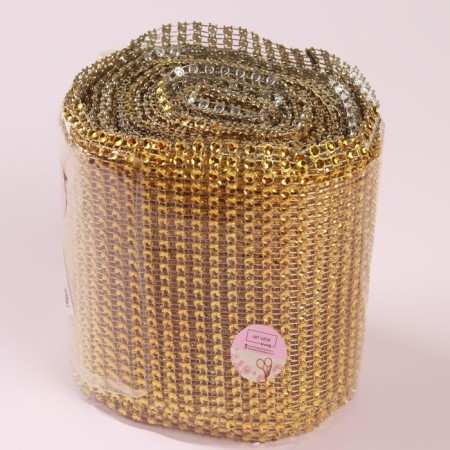 Ribbon with imitation of rhinestones, 12 cm, 9 ± 1 m, gold color-3