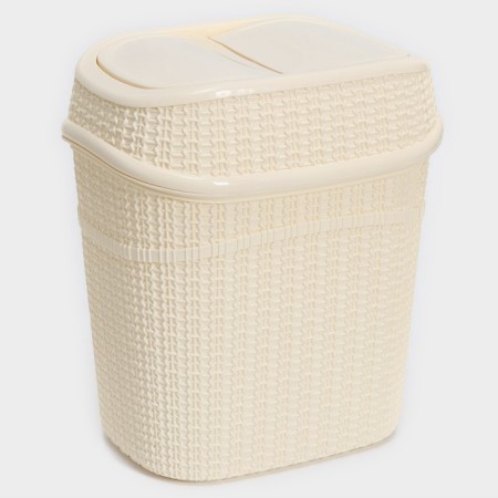 Set for the bathroom 7 objects: basket 4 pcs, basket for linen, bucket for garbage, ruff, beige color-3