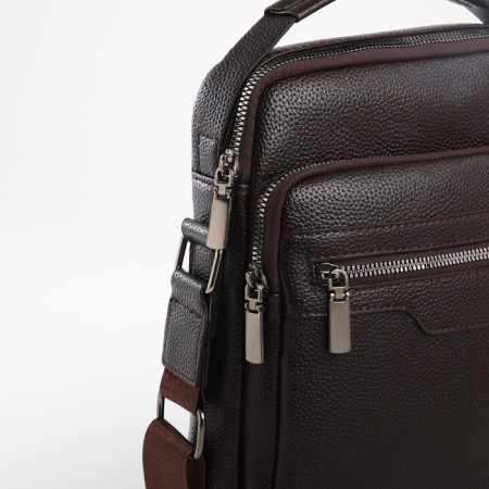 Male bag over the shoulder, Textura, 3 external pockets, brown color-5