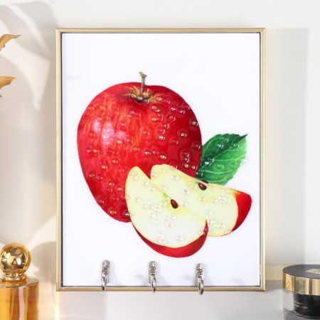 Klyuchnitsa Plastic, MDF 3 hooks "Red Apple" Rhinestones, gold 18.5x1.8x23.5 cm
