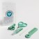 A child’s care set, 5 items (comb, tweezers, scissors, a knipser, saw), green color