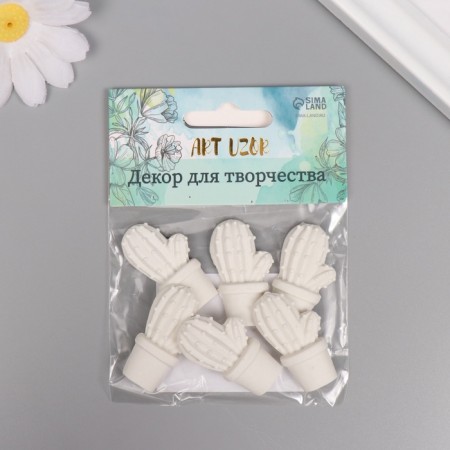Decor for the creativity of Polystone "Cactus in a pot" White set 6 pcs 2x3.7 cm-3