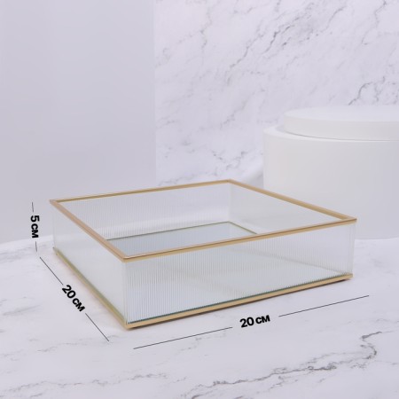 Organizer for storage "Ripples", glass, with a mirror -bottom, 1 section, 20 × 20 × 5 cm, transparent/copper color-1