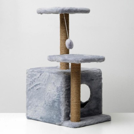 Cat house with a claw, square, 3x-storey, 45 × 47 × 75 cm, gray-1