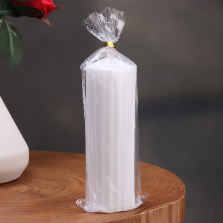 Candle-cylinder with ribs, 4x12cm., White-2