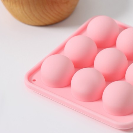 Form for ice shares "Balls", 10.5 × 10.5 × 2 cm, 9 cells (d = 1.9 cm), pink color-3