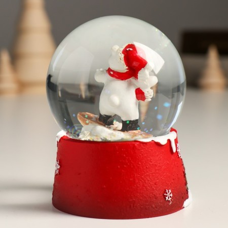 Souvenir Polystone Water Ball "White Bear on Snowboard" 7x8x9 cm-3