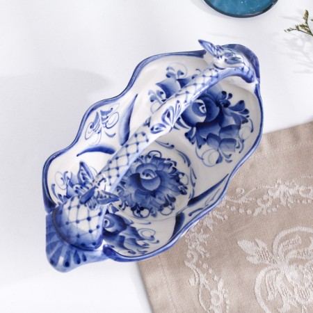 Gzhel candy "Victoria", white-blue, ceramics, 14 × 26 cm,-2