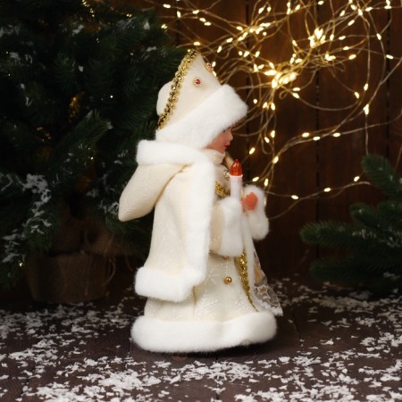Snow Maiden "In a fur coat with beads and in a kokoshnik" moves, with a backlight, 30x18 cm, gold-4