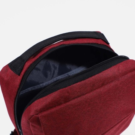 Male sling bag from textiles, with USB, dark red color-5