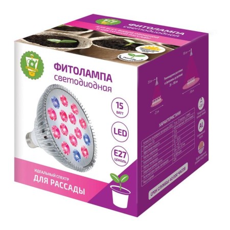 LED phytolamp, 15 watts, base E27, LED 15 (12 red, 3 blue)-1