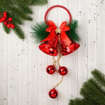 Decoration New Year's "Cozy Fairy Tale" Ring Bells Balls, 16x39 cm, Red