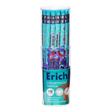 Mechanical pencil 2.0 mm Erichkrause "Colortouch Tropical" HB, with a sharpener, hexagonal housing Soft-Touch, Tubus, Mix-4