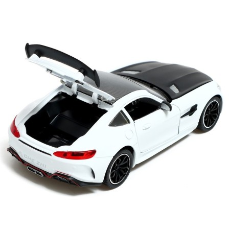 Metal machine, 1:24, inertial, doors, hood, trunk, white color are opened-7