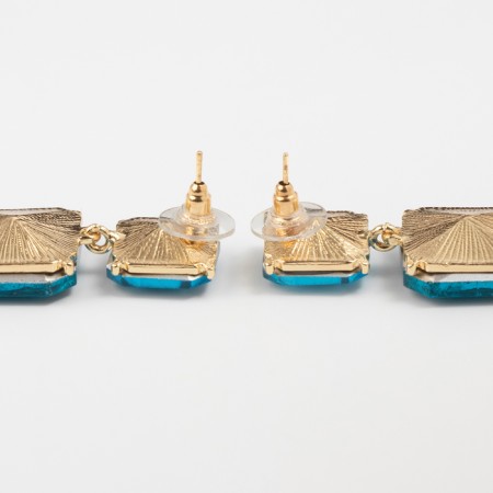 Earrings with the rhinestones "Illusion" Highways Squares, the color turquoise in gold-2