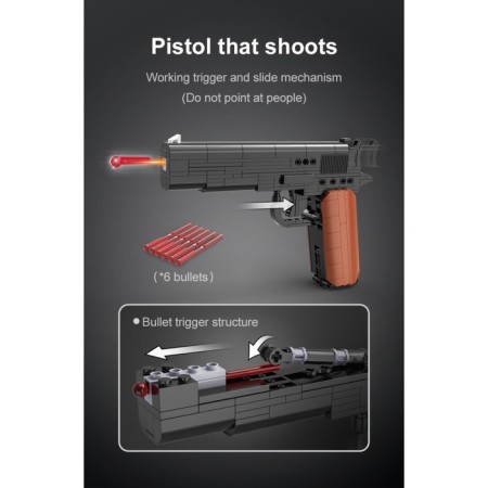 Designer Weapon Techno Pistol, 332 parts, 6 bullets, shoots-6
