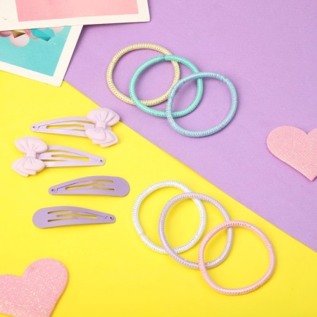 Hair Set "Olivia" (6 rubber bands, 4 invisibility 4.5 cm) purple bow-1