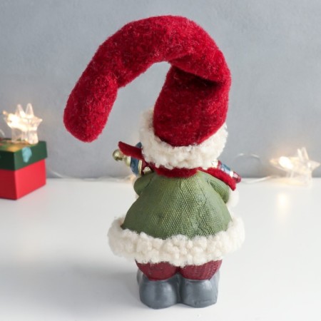 Polystone souvenir "Dwarf in a red cap with a Christmas tree toy" 10.5x12.5x27.5 cm-2
