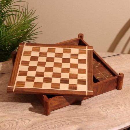 Board game 4V1 (chess + domino + checkers + cubes), board 35x35 cm, tree shisham-10