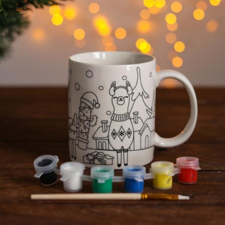 Set of mug for painting "Lama New Year" paint 6 cv 2 ml, brush-1