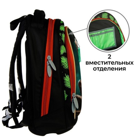 School backpack, 39 x 28 x 18 cm, + bag for shoes, calligrata p "Cool dino", green-3