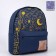 Backpack school textile art, with an overflowing patch, the color of the dark blue
