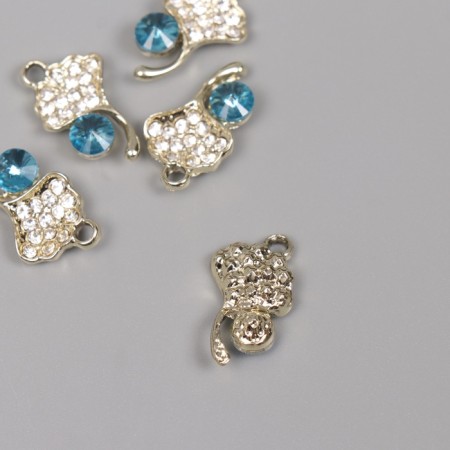 Decor for creativity metal, rhinestones "Sheet with dew" gold, blue 2.1x1.3x0.5 cm-1