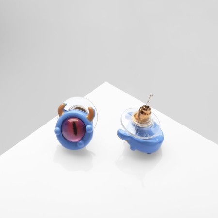 Earms with enamel "Monster" with horns, color pink blue-1