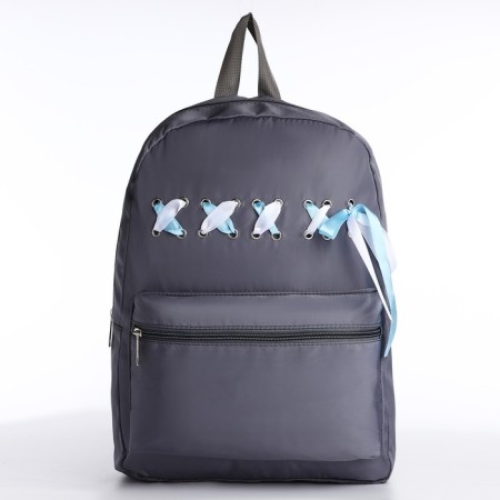 School textile school backpack with ribbons, 38x29x11 cm, gray color, lightning department-1
